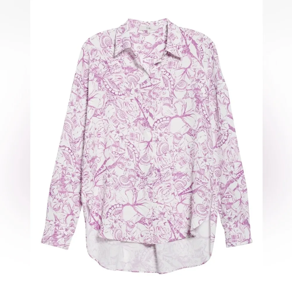 Isa Toile Printed Crepe de Chine Shirt in White & Purple - Image 2