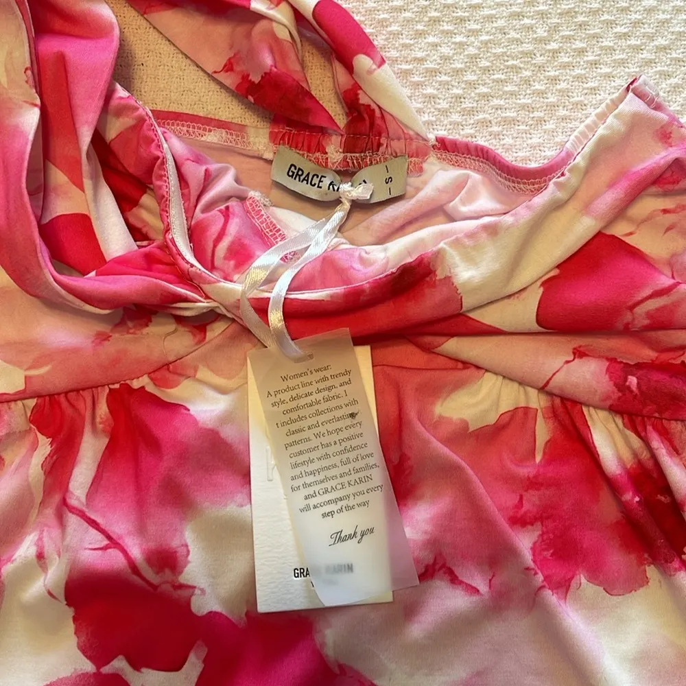 Grace Karin Criss Cross Halterneck Flowly A Line Maxi Dress‎ in Pink Watercolour - Image 7