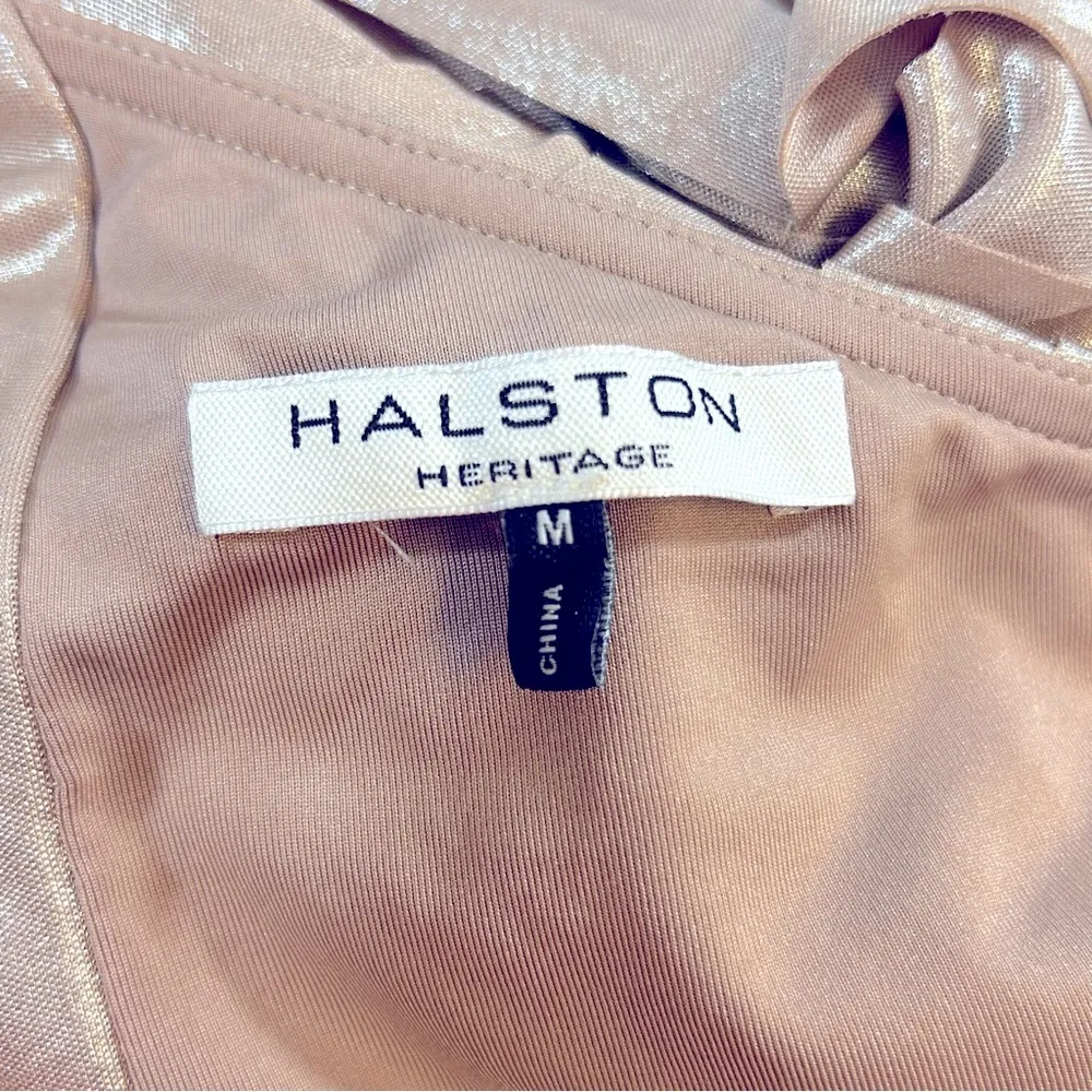 Halston Heritage Gold Metallic Carwash Dress Size M - Image 13