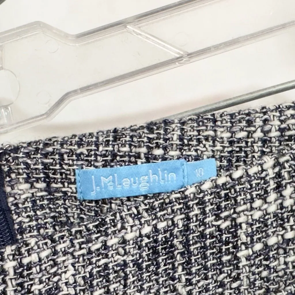 J McLaughlin Size 10 Skirt Tweed Blue White Fringe Lined Back Zip Career 431 - Image 9