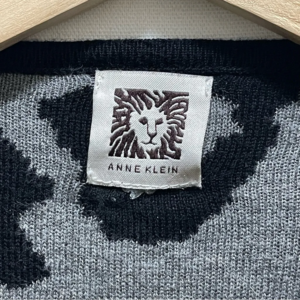 Anne Klein Leopard Print Open Front Sweater Cardigan Black Gray - medium - Image 7