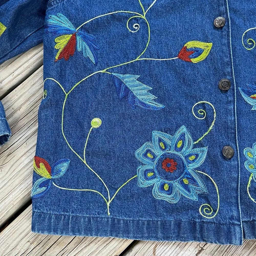 Studio Works Women's Vintage Embroidered Denim Jacket Size L - Image 4
