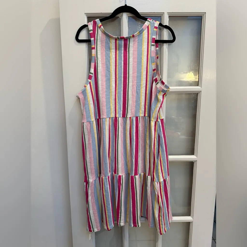 Gap Size XL Lightweight Tiered Layered Sleeveless Multi Stripe Summer Dress NWT! - Image 5