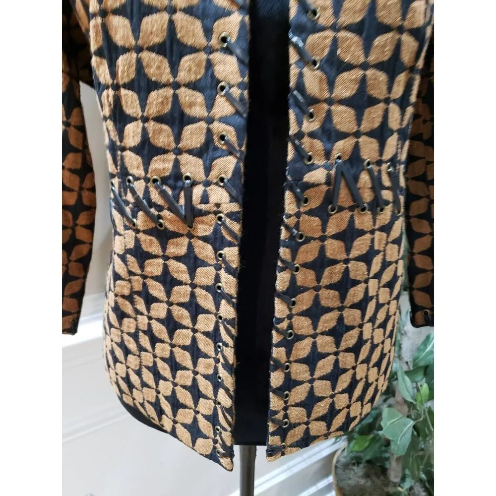 Multiples Women's Brown Black Floral Lined Long Sleeve Open Front Blazer Size M - Image 3