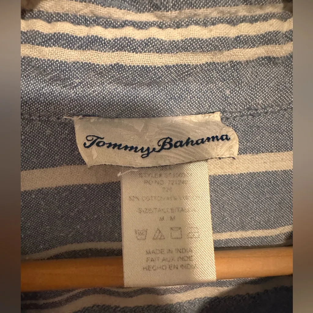Tommy Bahama Stripped Button‎ Up Cover Up Dress in Blue Sz M - Image 5