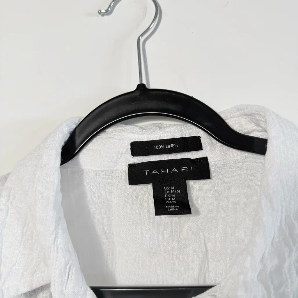 Tahari White Sleeveless Linen Button Down Shirt - Image 3