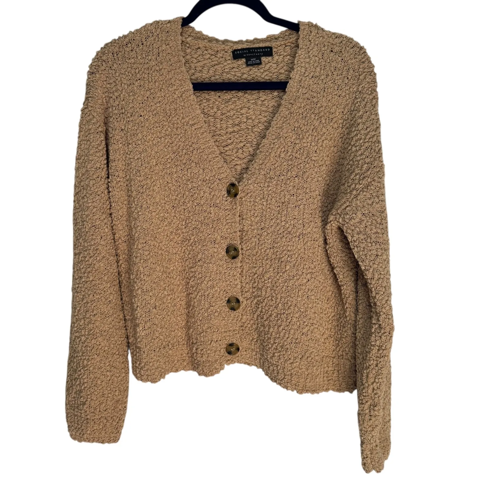 Social Standard by Sanctuary Knit Cardigan Sweater Beige Button Front M M Tan Size M - Image 2