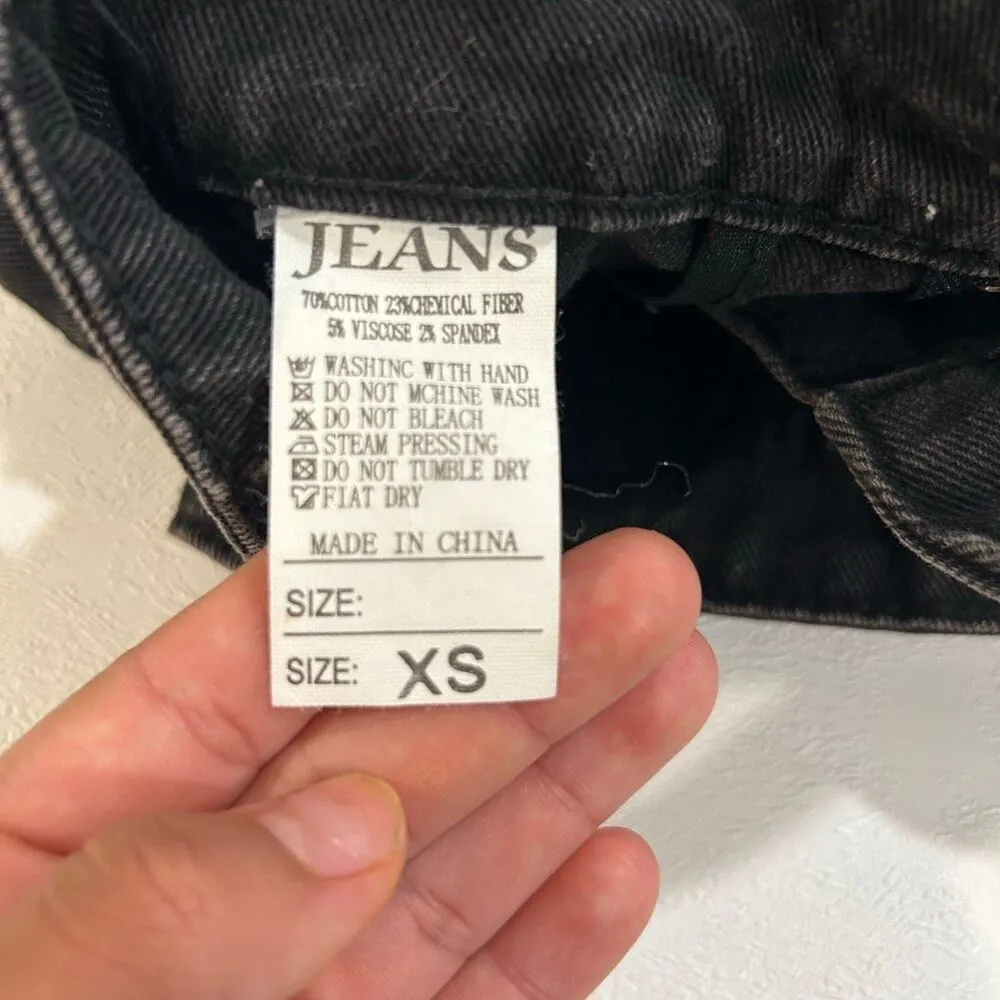 Black Denim Ruffle Cargo Mini Skirt XS Y2K Utility Streetwear - Image 3