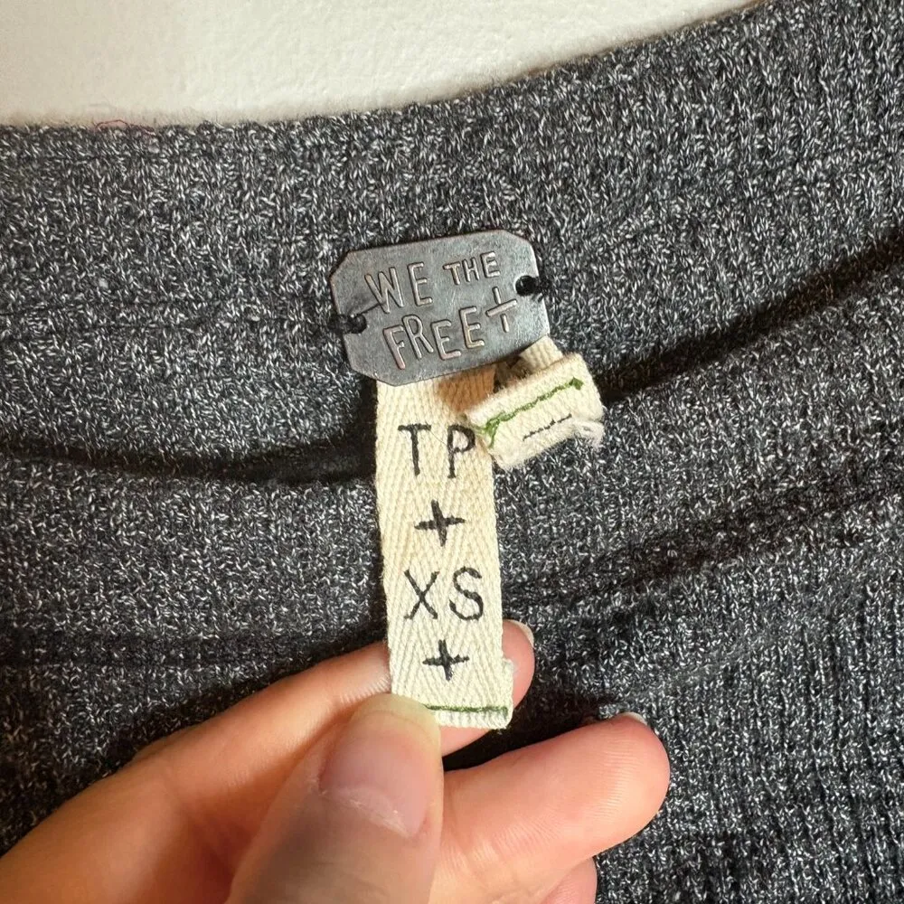 Free People We The Free Waffle Knit Patchwork Long Sleeve Top In Gray - Image 4