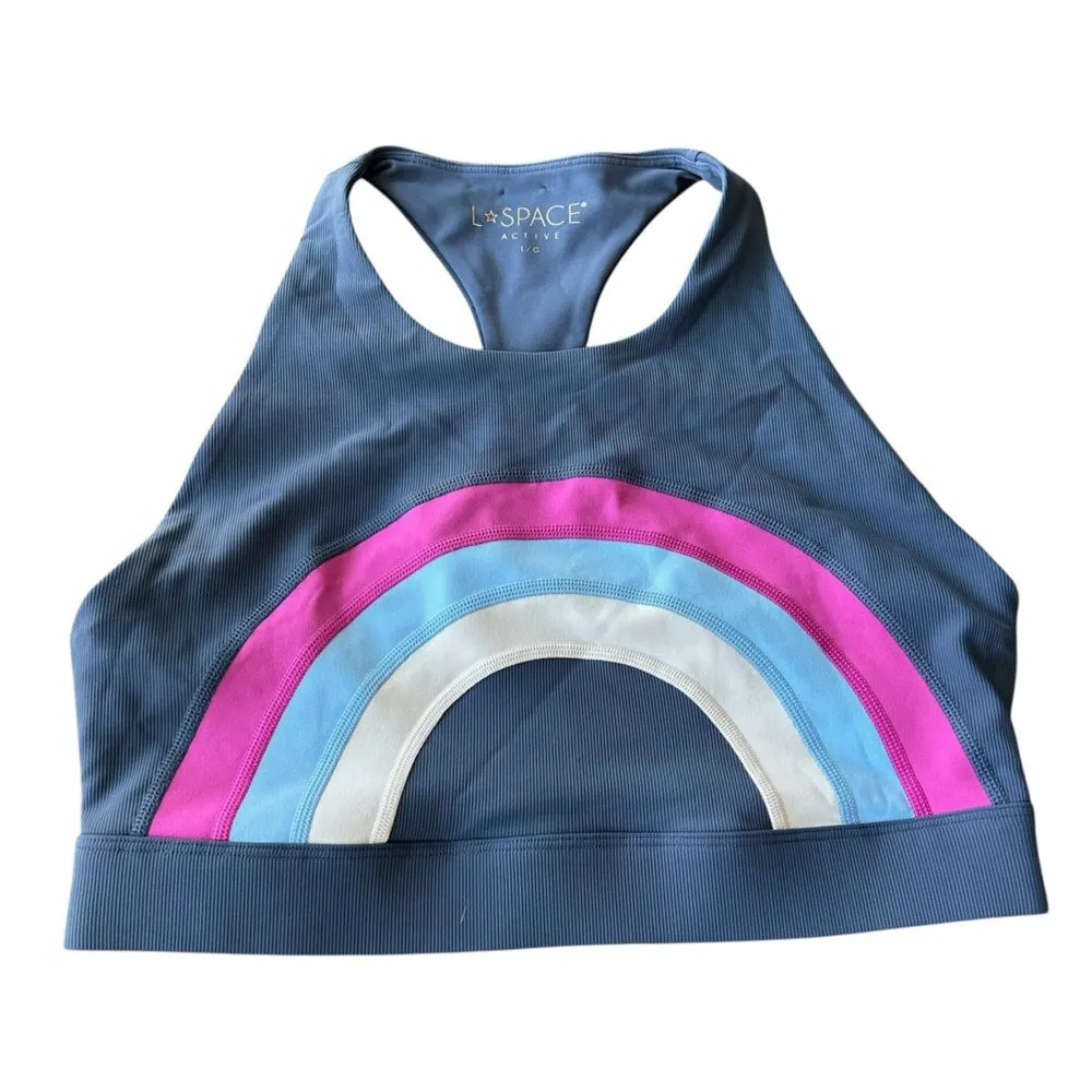 Revolve L*Space L Chasing‎ Rainbows Crop Top Sports Bra Gray Boho Hippie Sporty - Image 3