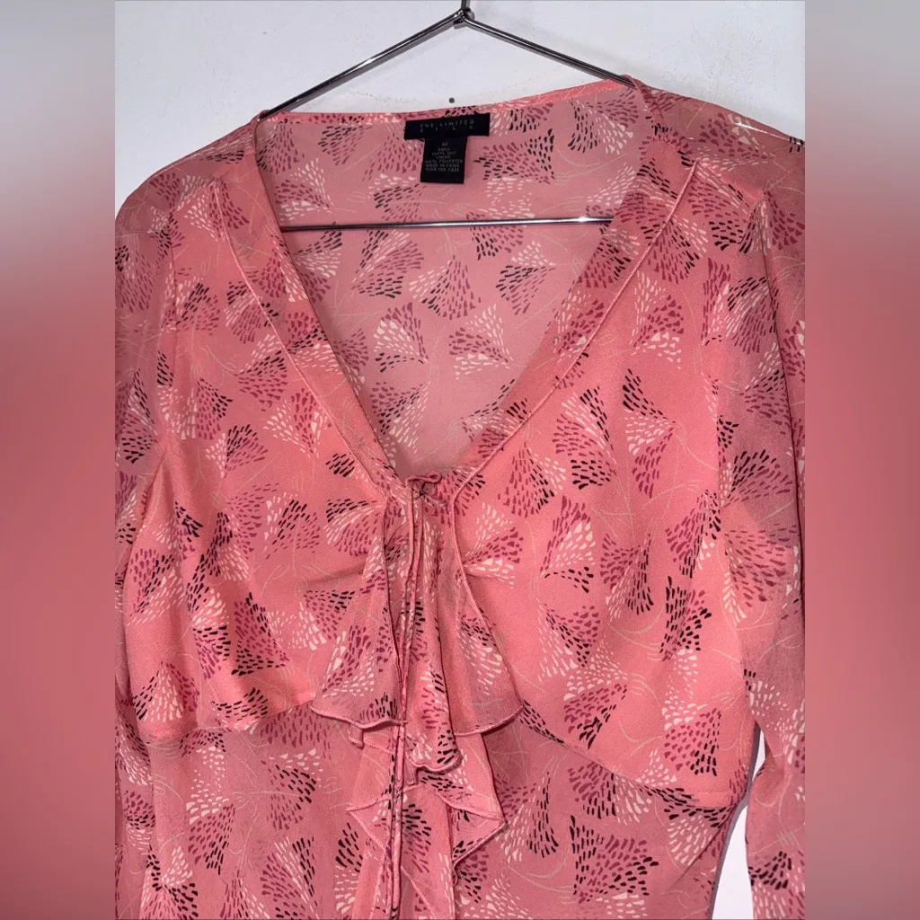 Vintage Y2K The‎ Limited Silk V Neck Ruffle Pink Blouse Size Medium - Image 3
