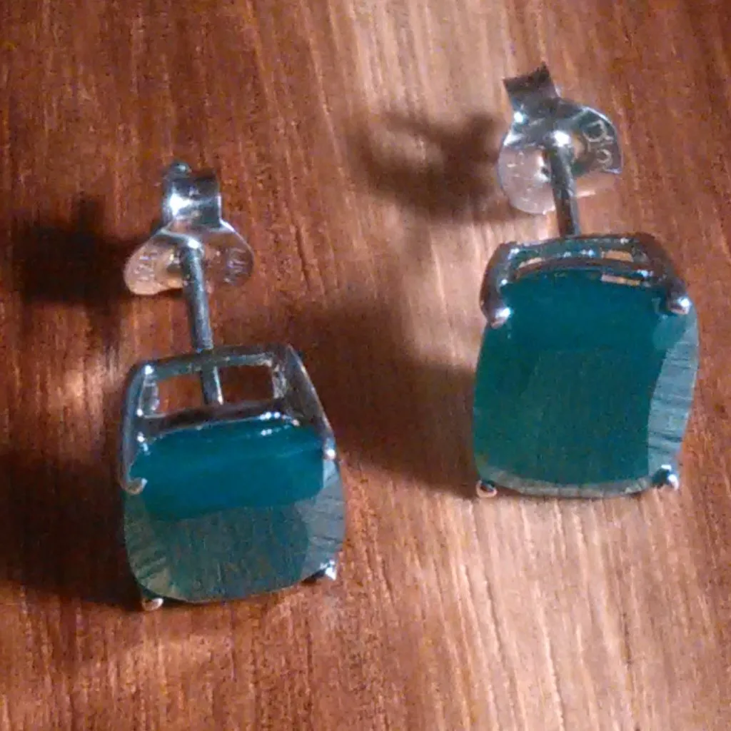 Green Onyx Sterling Silver Stud Earrings - Image 2