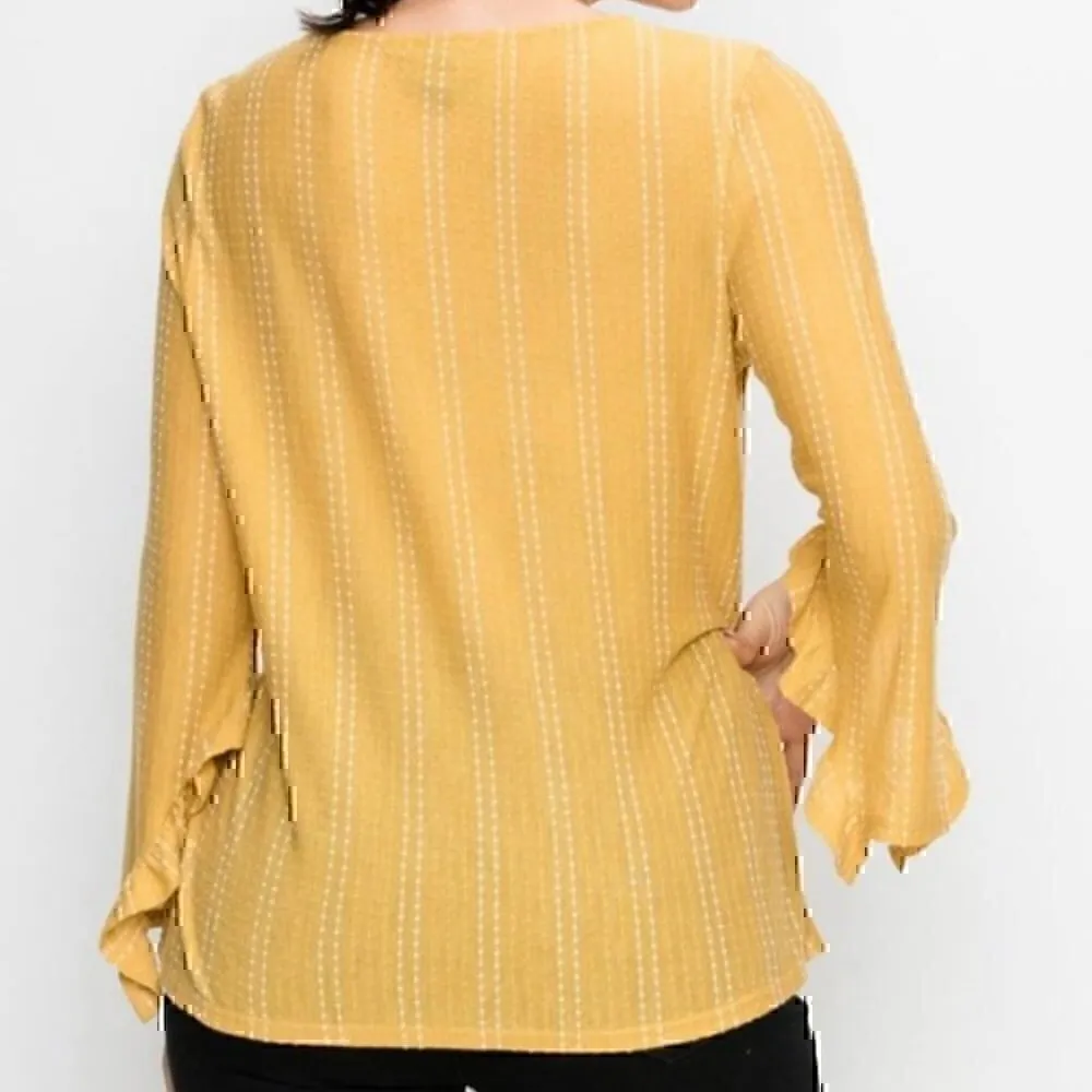 W5 ANTHROPOLOGIE Mariana Blouse Dot Stripe Blue White Ruffle 3/4 Sleeve Boho Top - Image 4