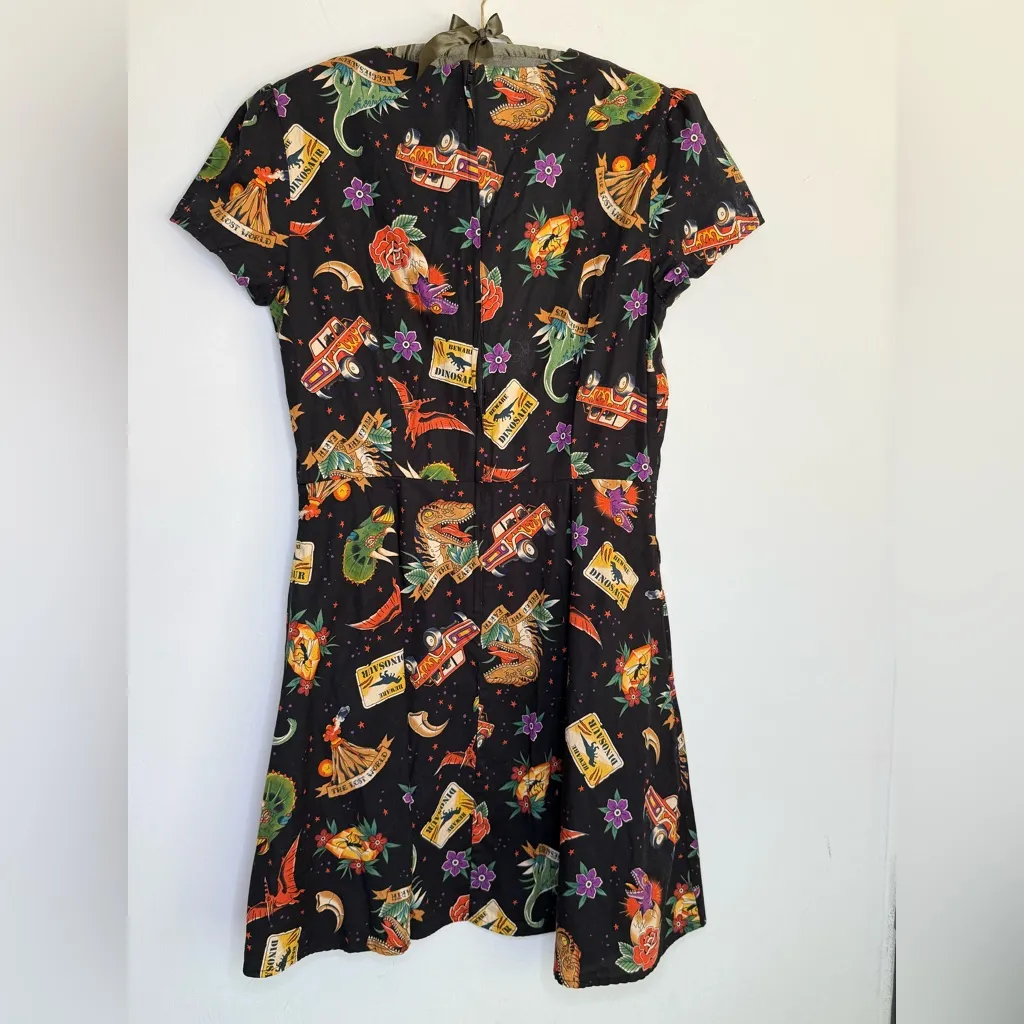 Dangerfield Dinosaur Print Dress AU 12 ‎ Jurassic Lost World Rockabilly Cotton Black Size undefined - Image 8