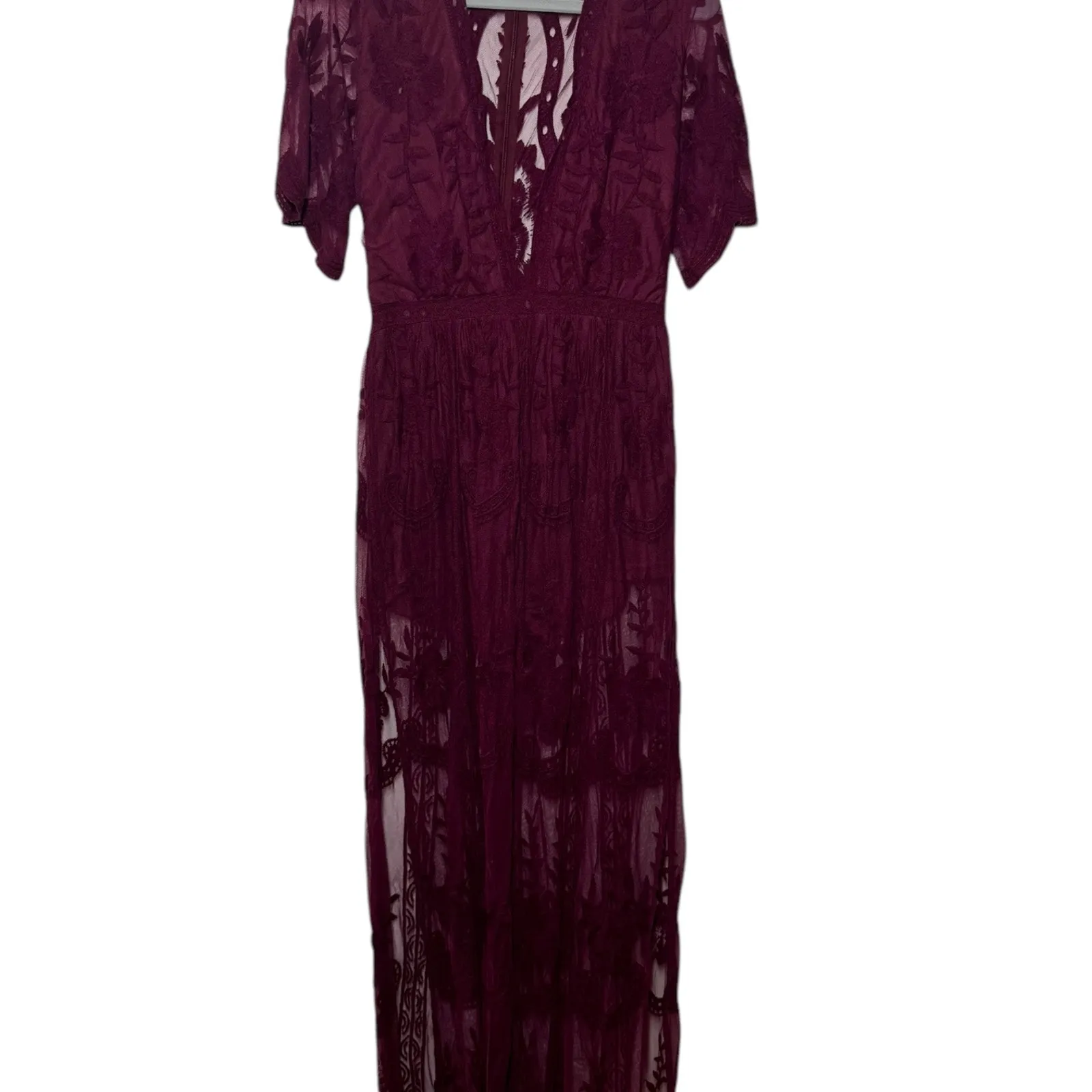 Honey Punch Women S Maroon Romper Dress Dark Romantic Boho Coquette Wine Lace Red - Image 2