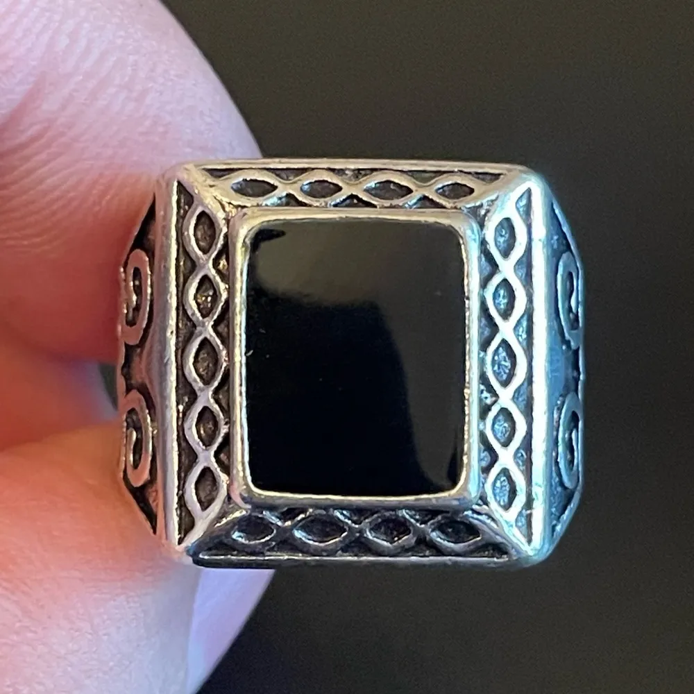 Natural obsidian S925 sterling silver ring size 8 - Image 5