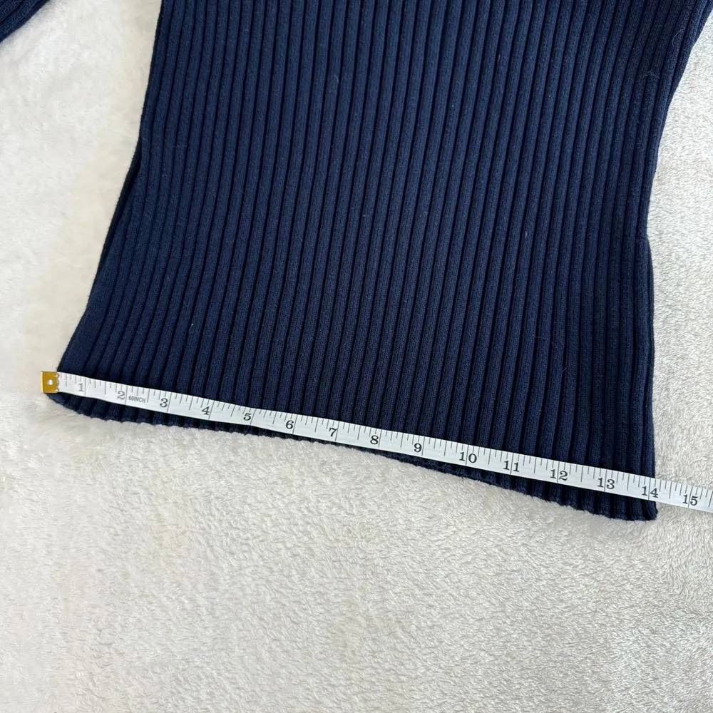 Vintage Y2K Tommy Hilfiger Spellout Logo‎ Sweater Womens Size L Navy Ribbed Snap - Image 9