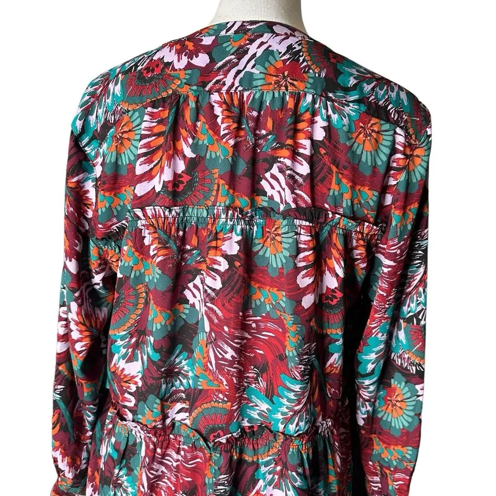 The Pioneer Women BOHO Floral Tunic Top Hi‎ Low Hem Flowy Size M V Neck Blue Size M - Image 5
