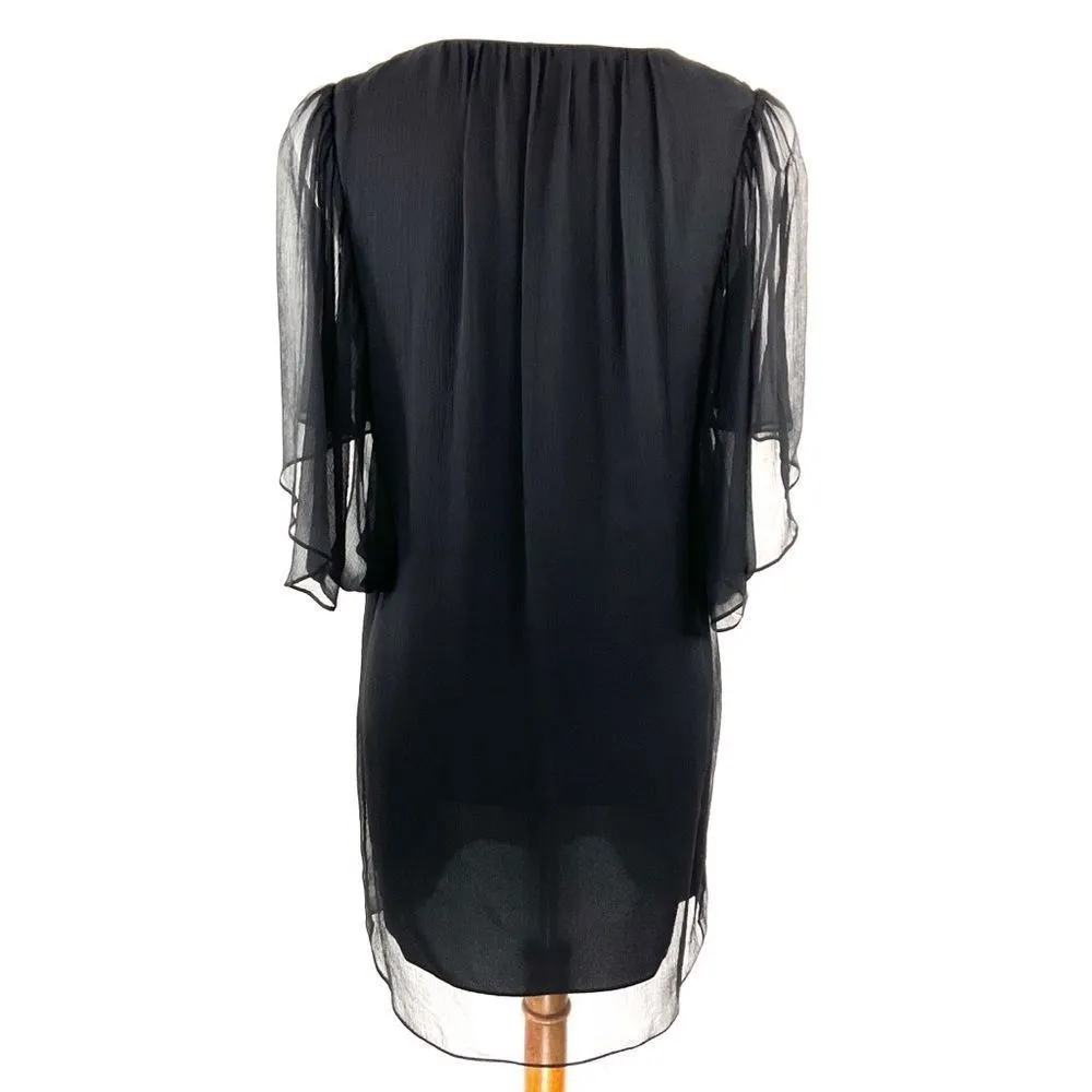 Milly  Black Ruffle Silk Gauze Layered Shift Dress 2 - Image 5