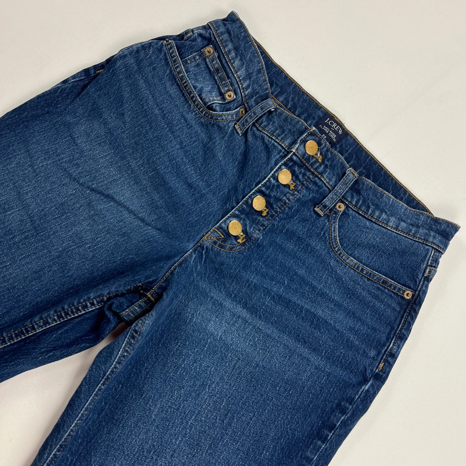 J. Crew Factory Mid Rise Flare Crop Button Fly Dark Wash Jeans Size 29 - Image 3