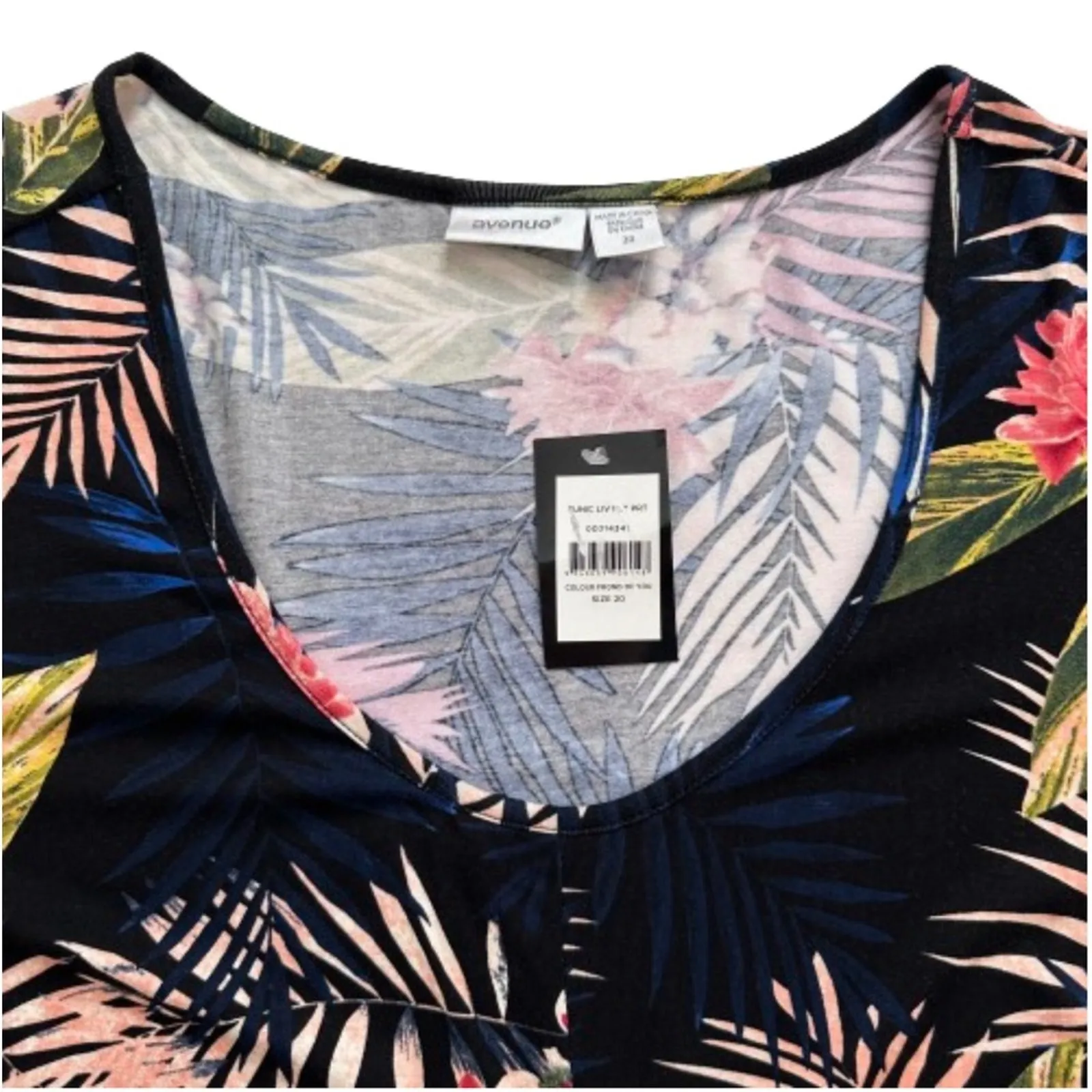 Avenue Top Black Liv Tropical Print Pleat Short Sleeve Tunic Plus Size 20 NEW - Image 13