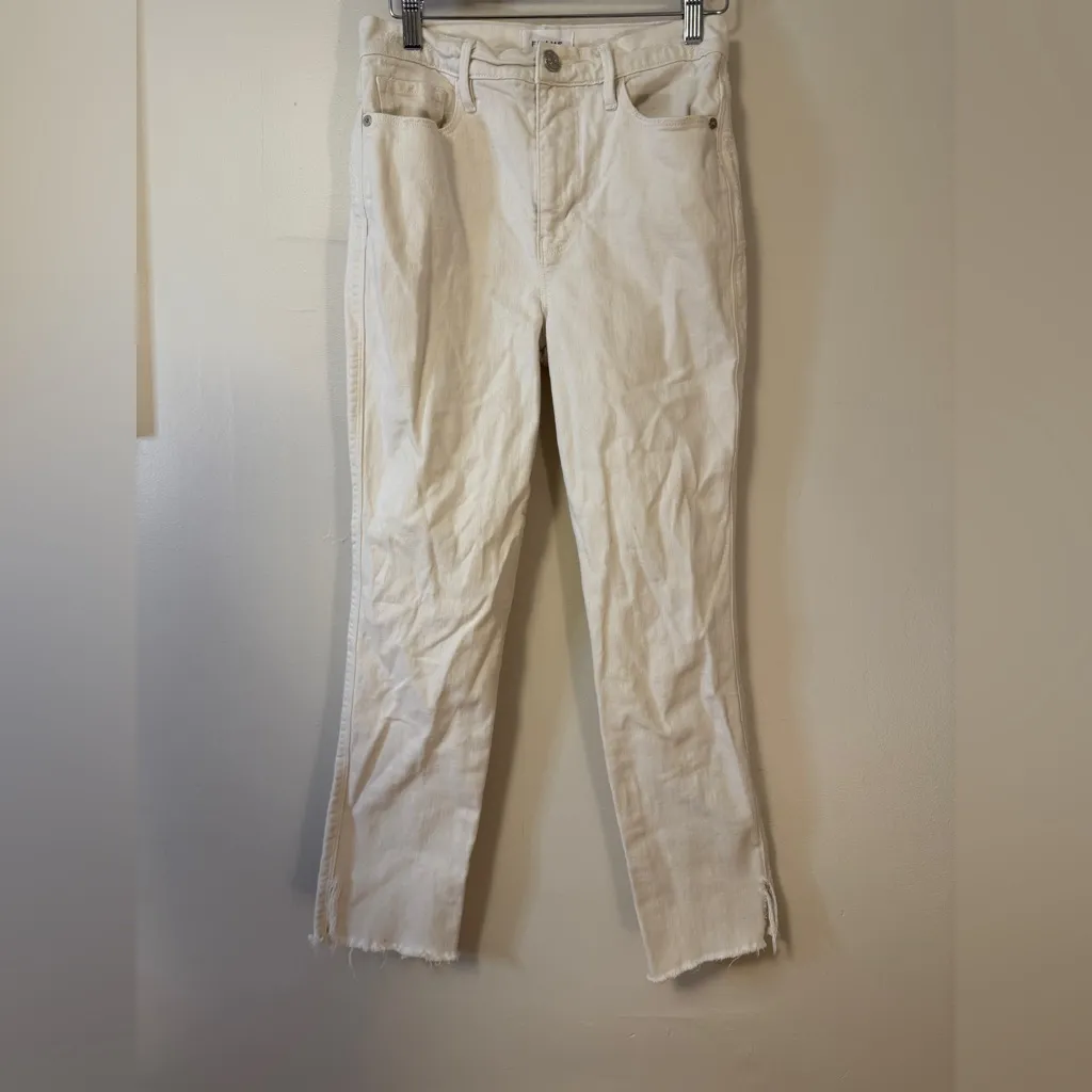 Frame Sz 27 White Le Sylvie Crop High Rise Straight Fit Jeans Side Slit EUC - Image 2