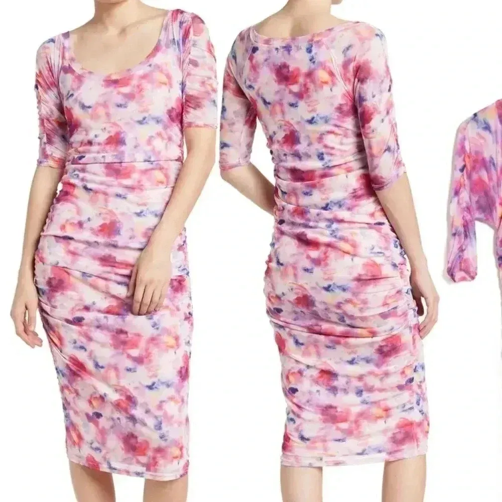 NWT BETSEY JOHNSON Sunset Floral Tie-Dye Mesh Dress Sz Small - Image 2