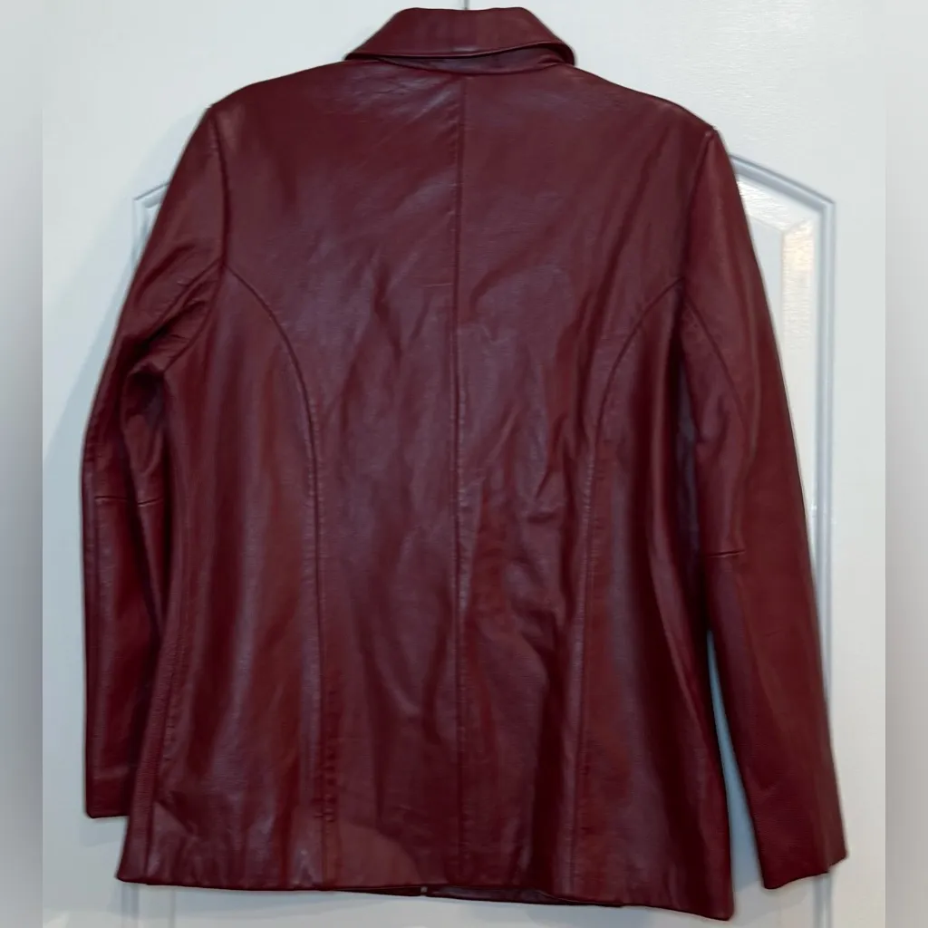 J G Hook deep red leather jacket zip front lined. Size Medium - Image 2
