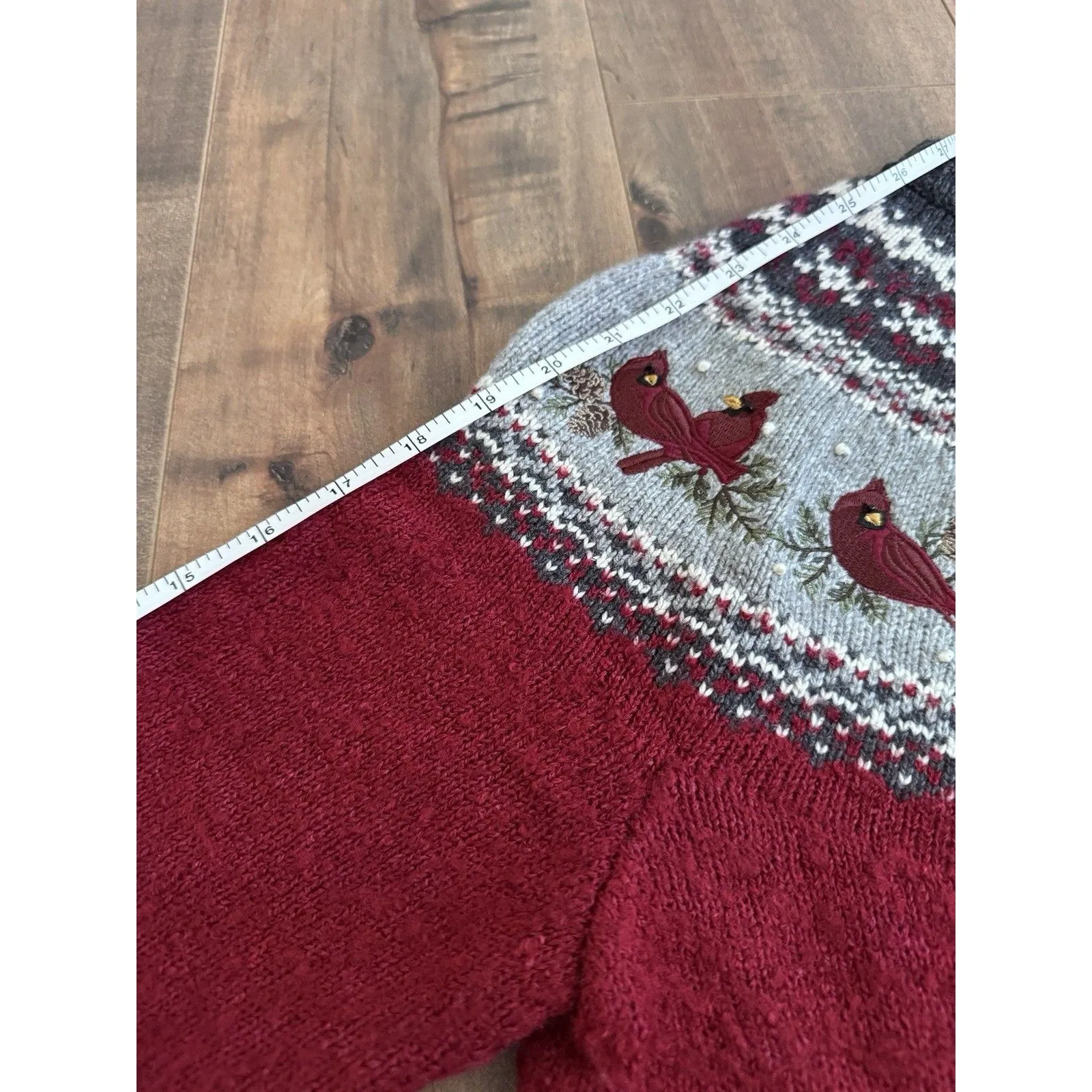 Vintage Croft & Barrow Silk  Zip Up Cardinal Sweater Embroidered Size Small Red - Image 10