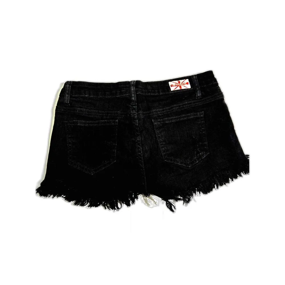 Machine Nouvelle Mode Black Denim Shorts Frayed Hems Size 28 USA Medium - Image 3