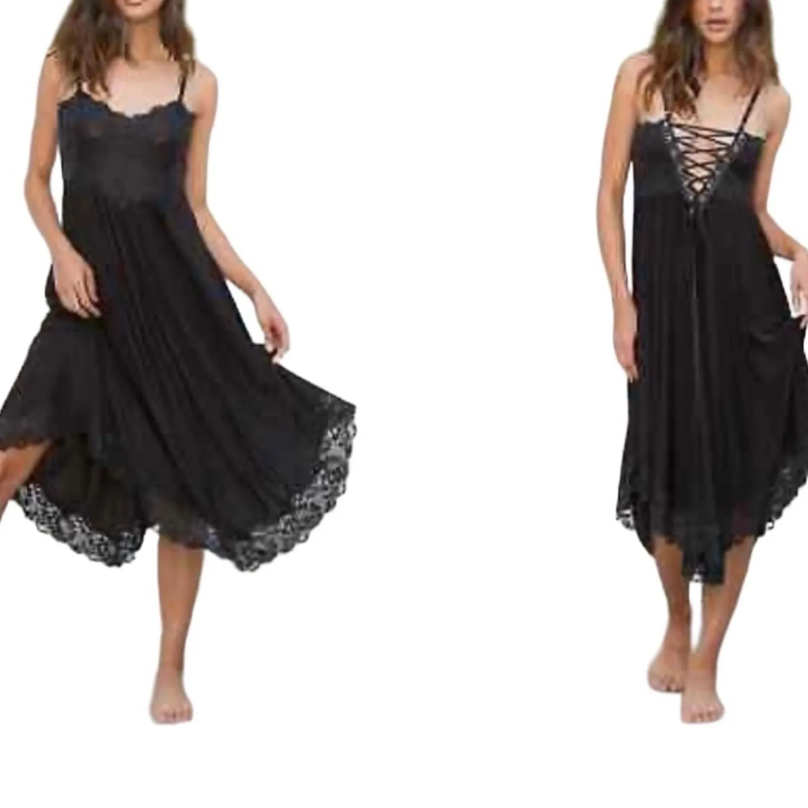 FREE PEOPLE x HAH Reversible Dress XS LaceUp Cottage Regencycore Witchy Goth NWT Black - Image 12