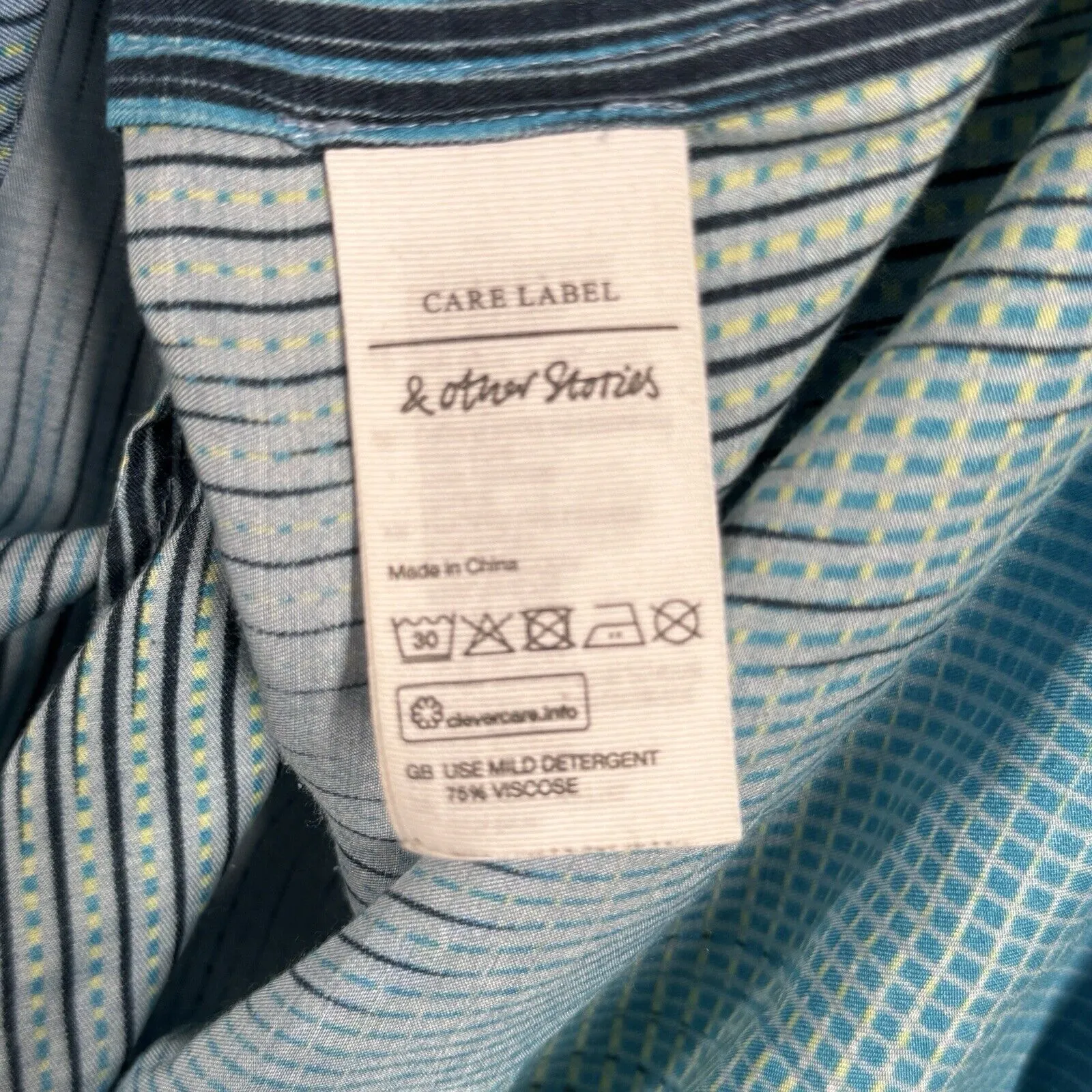 &‎ Other Stories Dress Womens 6 Blue Green Geometric Shirt Dress Silk Colorful - Image 8