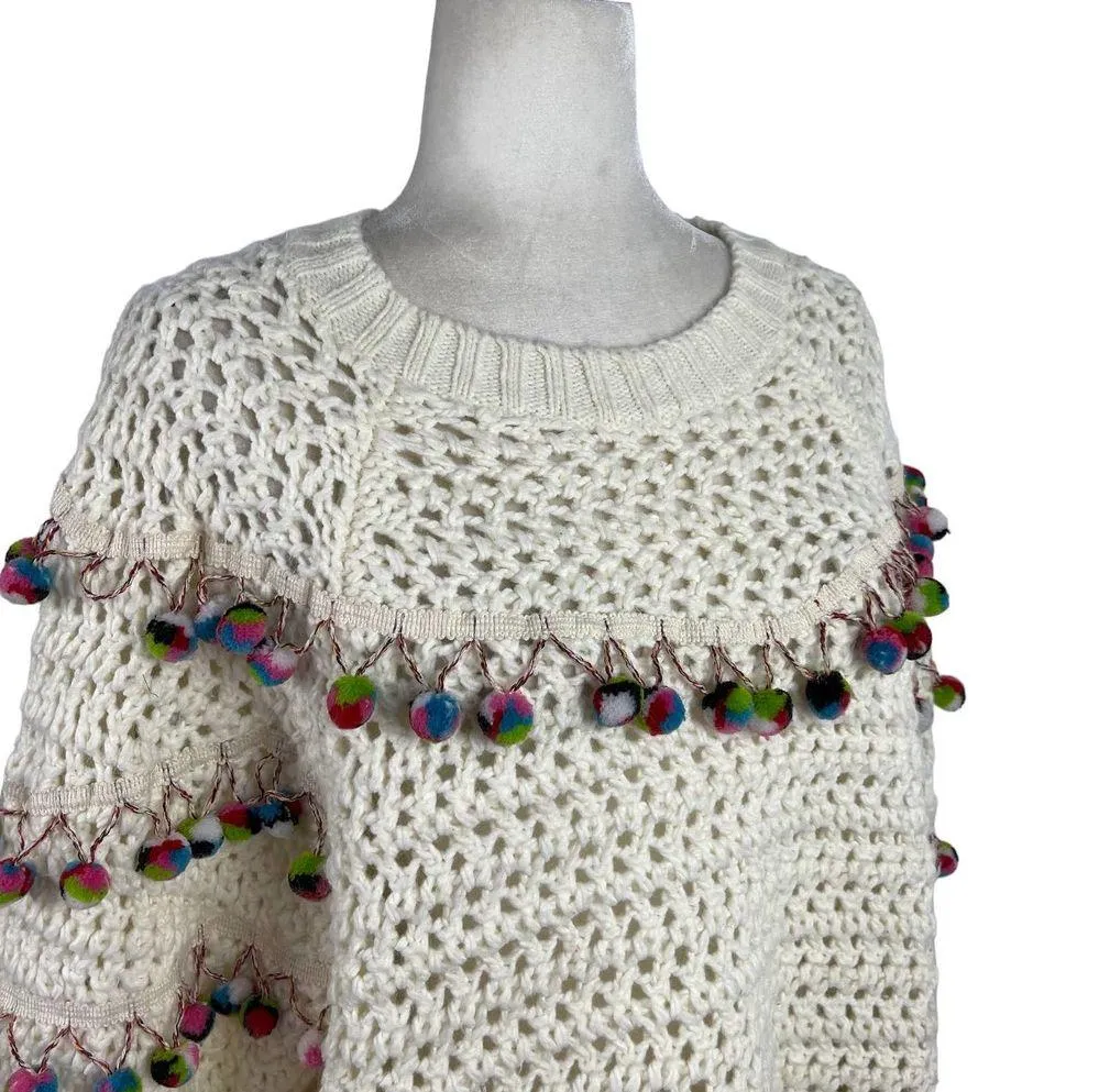 Zara Knit Chunky Pom Pom Oversized Jumper Sweater Size Small Cream - Image 10