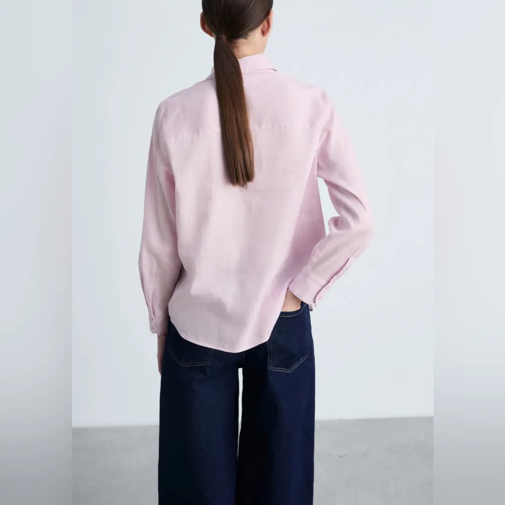 Mango Soft Pink Pocket Linen Cotton Button Down Shirt Size 6‎ EUC - Image 2