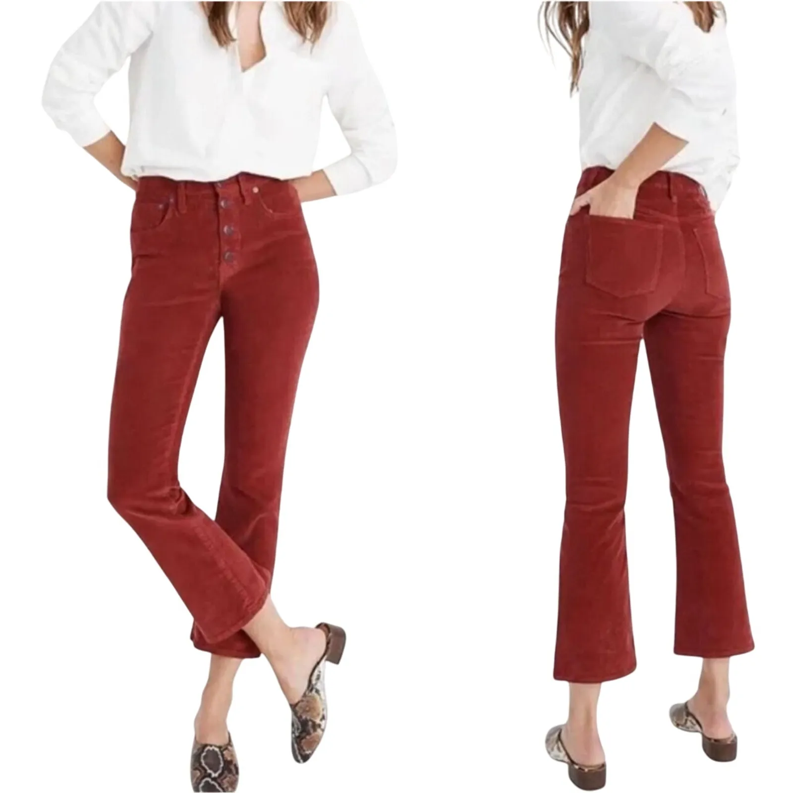 MADEWELL Women’s Demi Cali Bootcut Corduroy Pant in Rust size 29 - Image 2