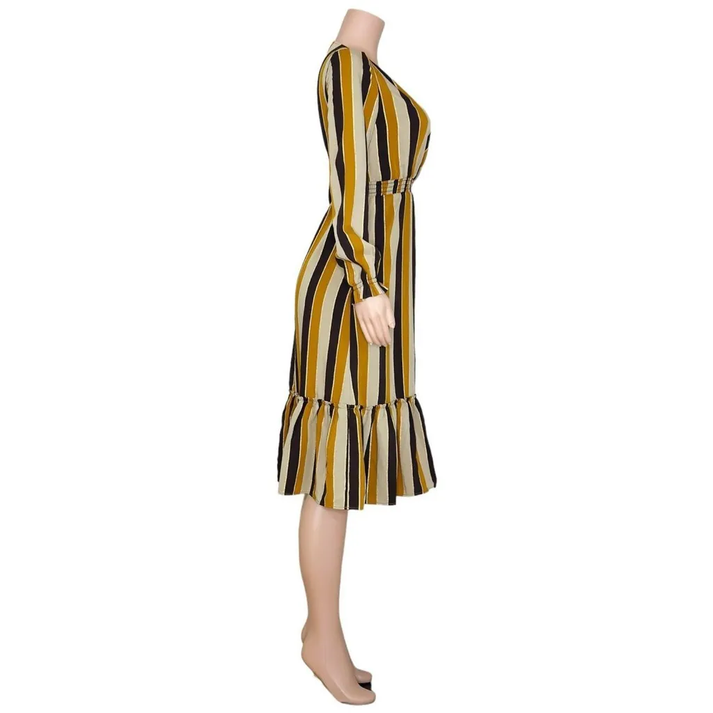 SEZANE Titiane Midi Dress, Hazel Tan Stripes, FR34/US2 - Image 11