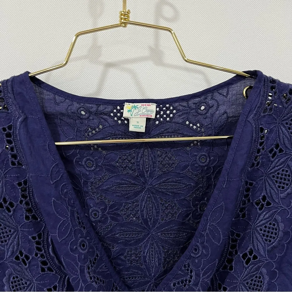 J.Crew Ruffle Tunic Swim Coverup With Tassels Size Small Purple Eyelet - Image 12