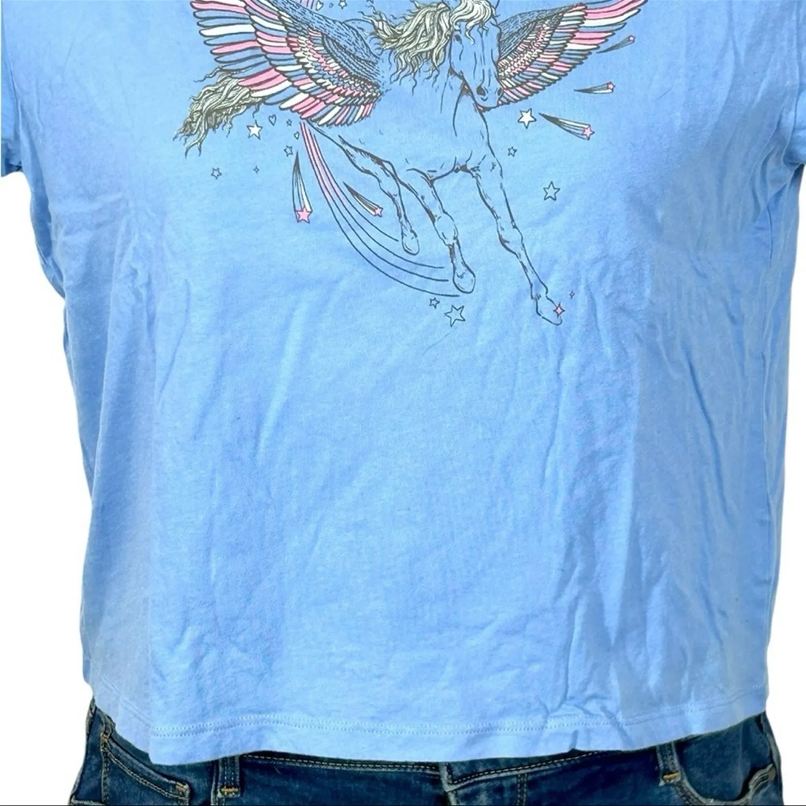 American Eagle Pegasus Graphic T-Shirt NWOT Size Medium Blue Cropped Tee - Image 5