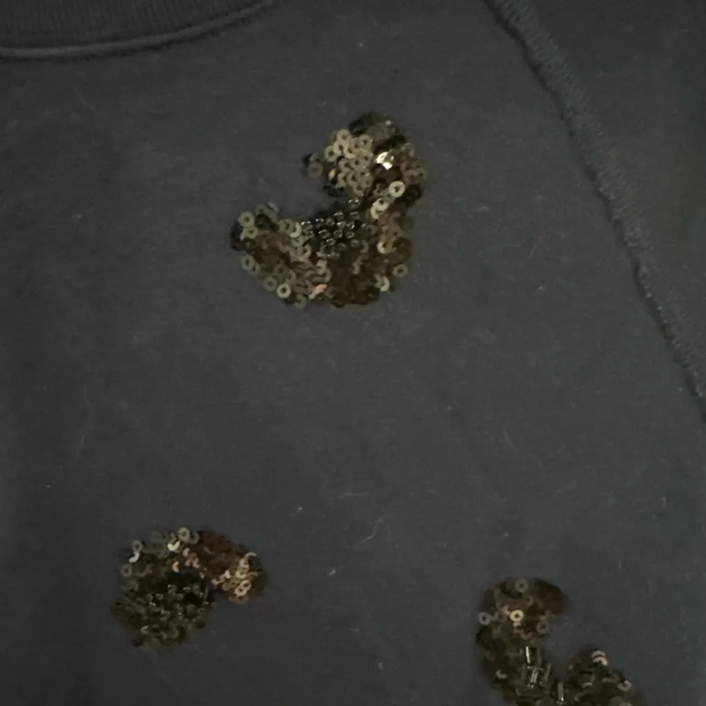 J Crew Women’s Blue Black Sequin Hearts Pullover Sweatshirt Size Large - Image 2