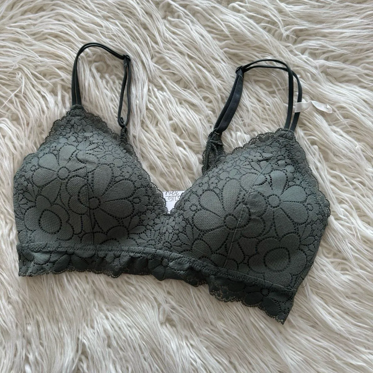 Aerie Real Happy Wireless Lightly Lined Candy Lace Bra Royal Palm Size 34C - Image 5