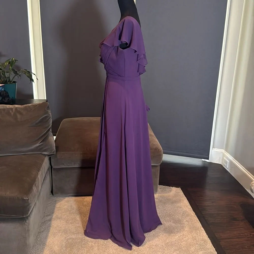 Women’s Purple Flutter Sleeve Full Length Bridesmaid Dress Corset Back Size 10 - Image 7
