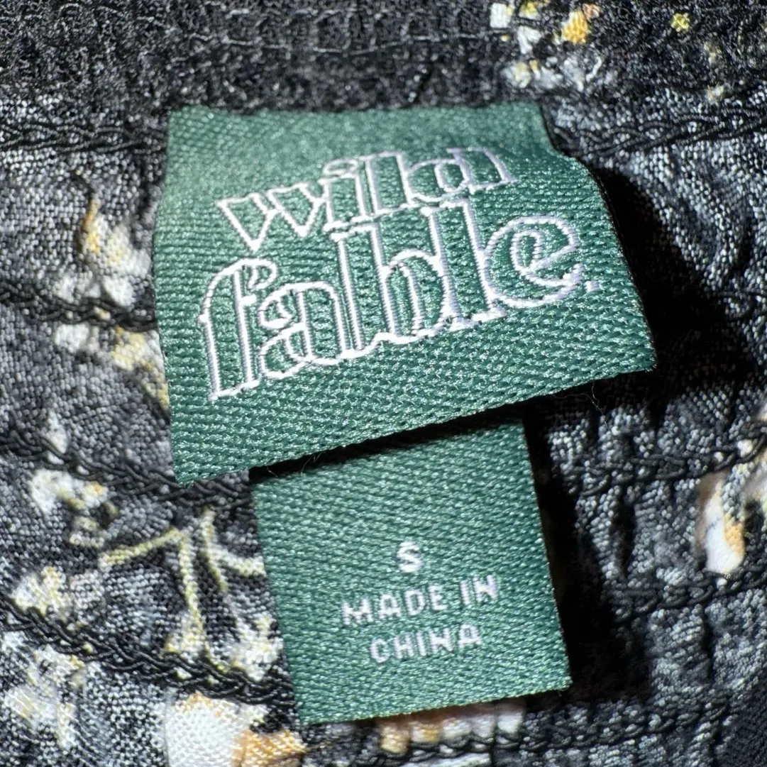 Wild Fable Floral Ruffle Hem Mini Dress Black Size Small yellow flowers sundress - Image 2