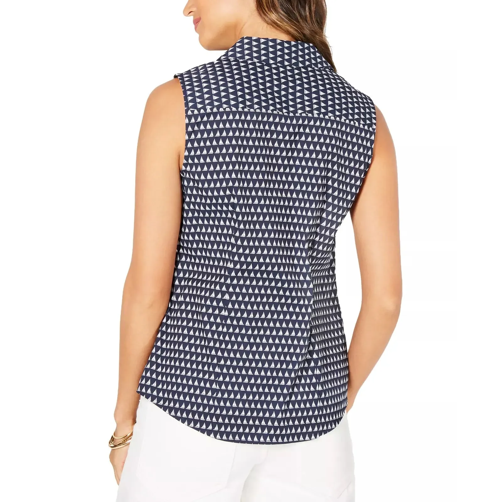 Charter Club Sleeveless Sailboat‎ Print Blouse Intrepid Blue Combo Top 10P - Image 2