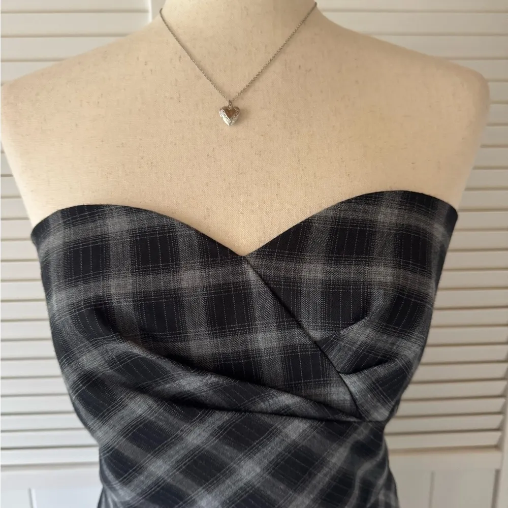White House Black Market Grunge Plaid Sleeveless Grey Tube Formal Dress (NWT) - Image 2