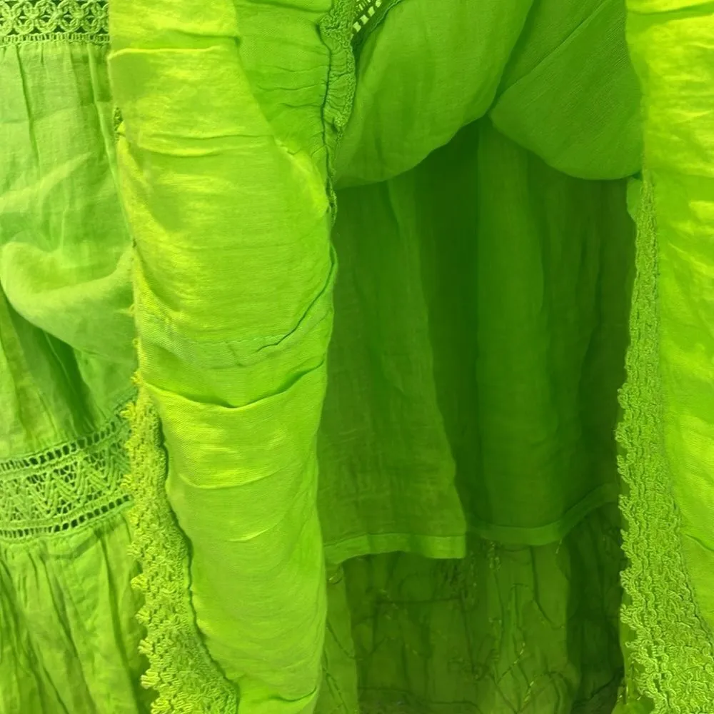 KommotionNY Boho Pull On Tiered embellished Crochet detailed green skirt Large - Image 9