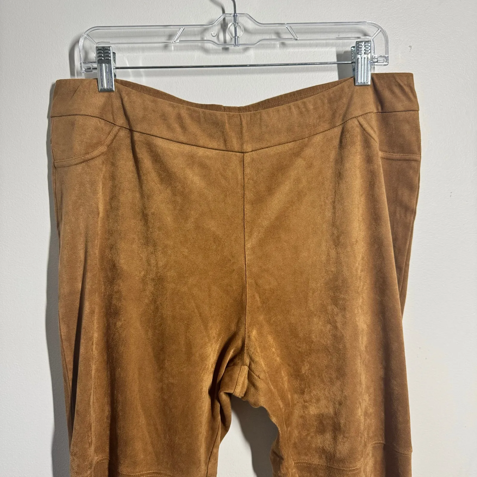 Soft Surroundings Pant Women LP Brown Camel Faux Suede Bootcut Pull On Trouser - Image 3