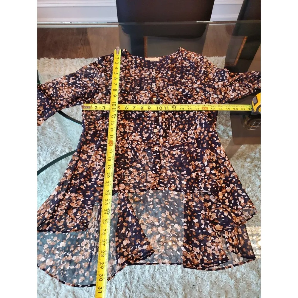 Promesa Women Blue Floral Polyester Henley Neck Long Sleeve Button Down Shirt S - Image 13