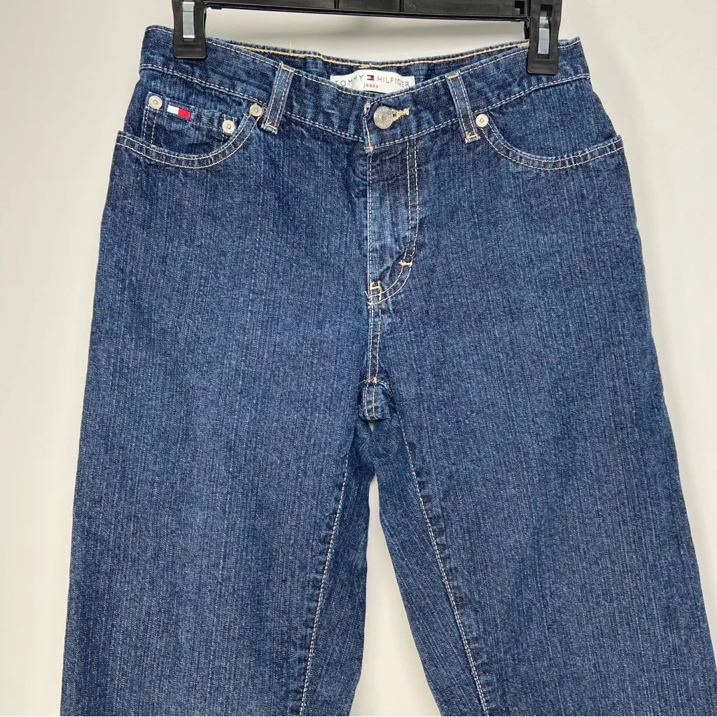 Vintage Tommy Hilfiger Y2K Dark Wash Straight Jeans Mid Low Rise Size 2 - Image 3