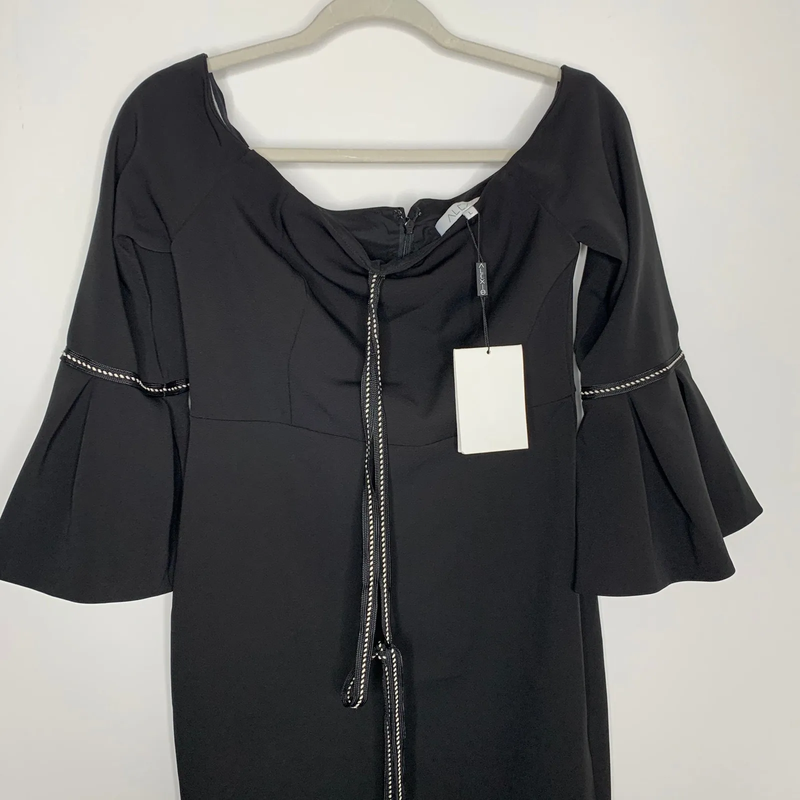 Alexis Amelia Off the Shoulder Midi Cocktail Dress Black Large New Womens - Image 10