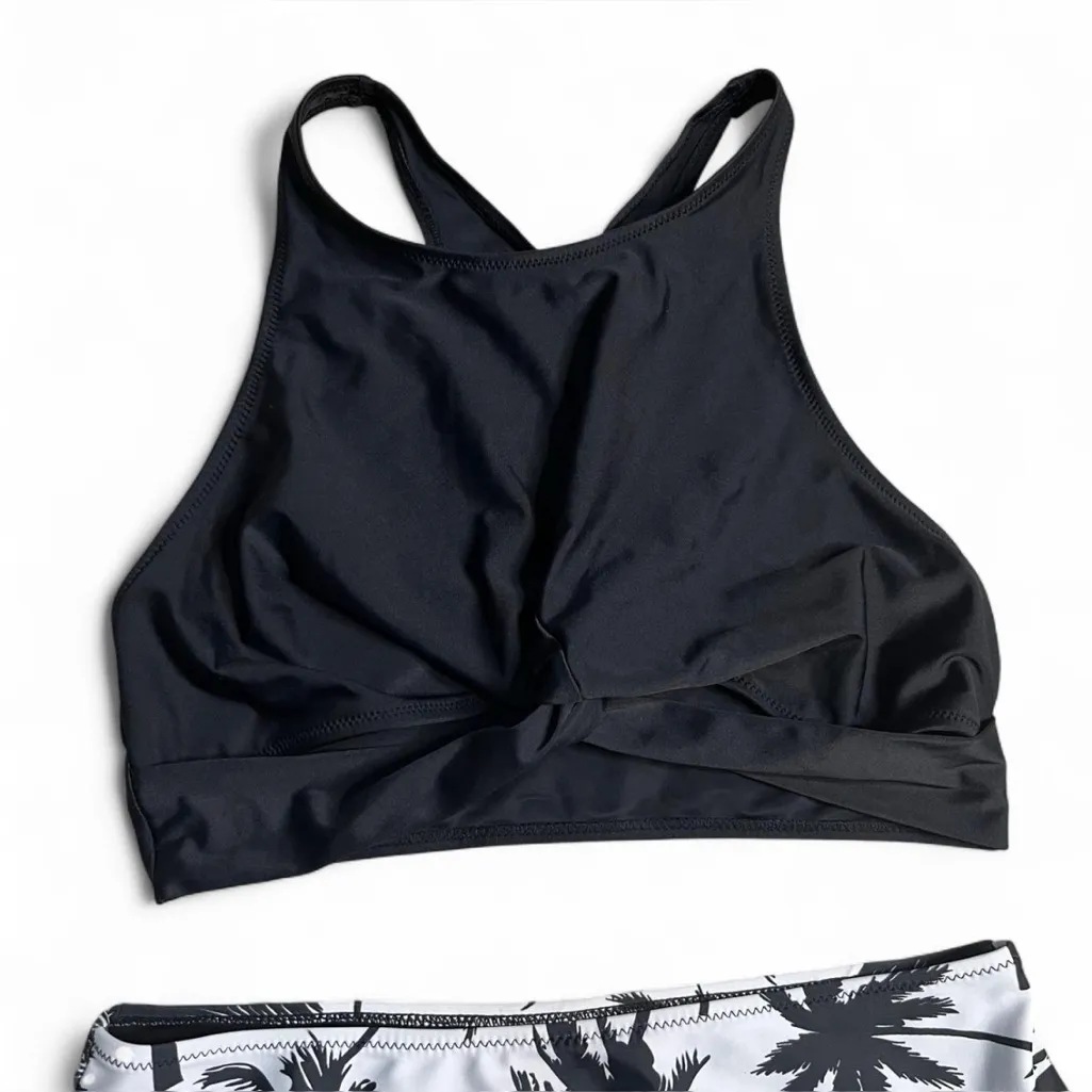 Black and White Palm Print Bikini Set - Image 3